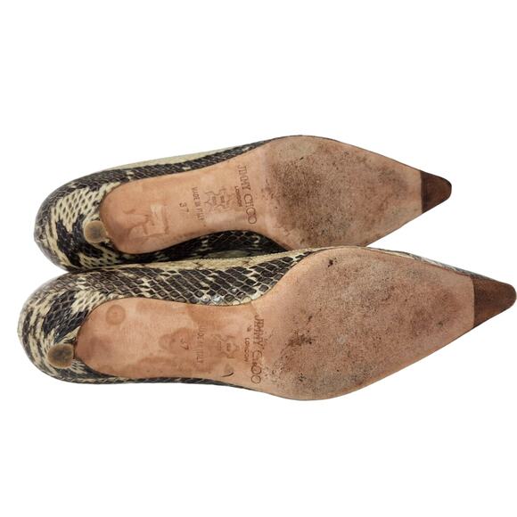 Jimmy Choo Snakeskin Embossed Leather Amelia Low Pumps Pointed Toe Kitten Heels - Picture 9 of 10